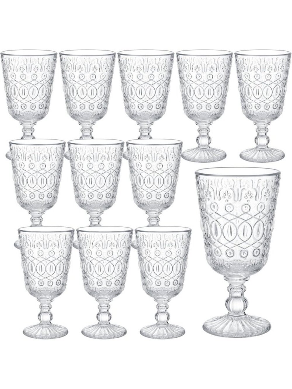 Vintage 12-Pc Clear Glass Goblet Set - Elegant 9 oz Wine Glasses for